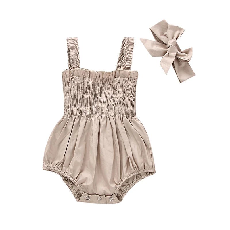Infant Baby Girl Casual Sleeveless Romper Bodysuit with Headband Summer Outfit - BabyHaven