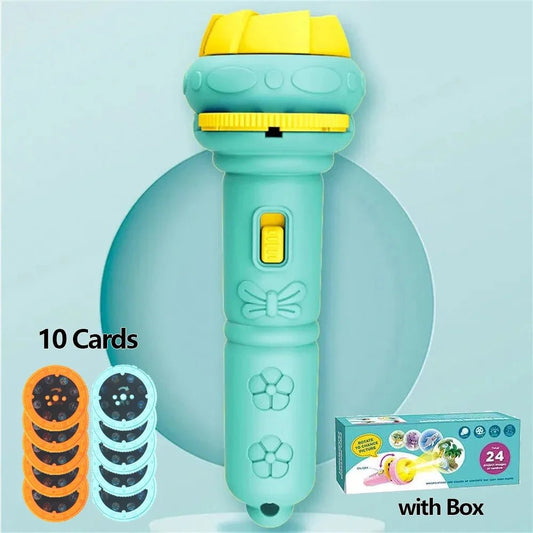 10 Cards Cartoon Projection Flashlight 80 Patterns Toy - BabyHaven