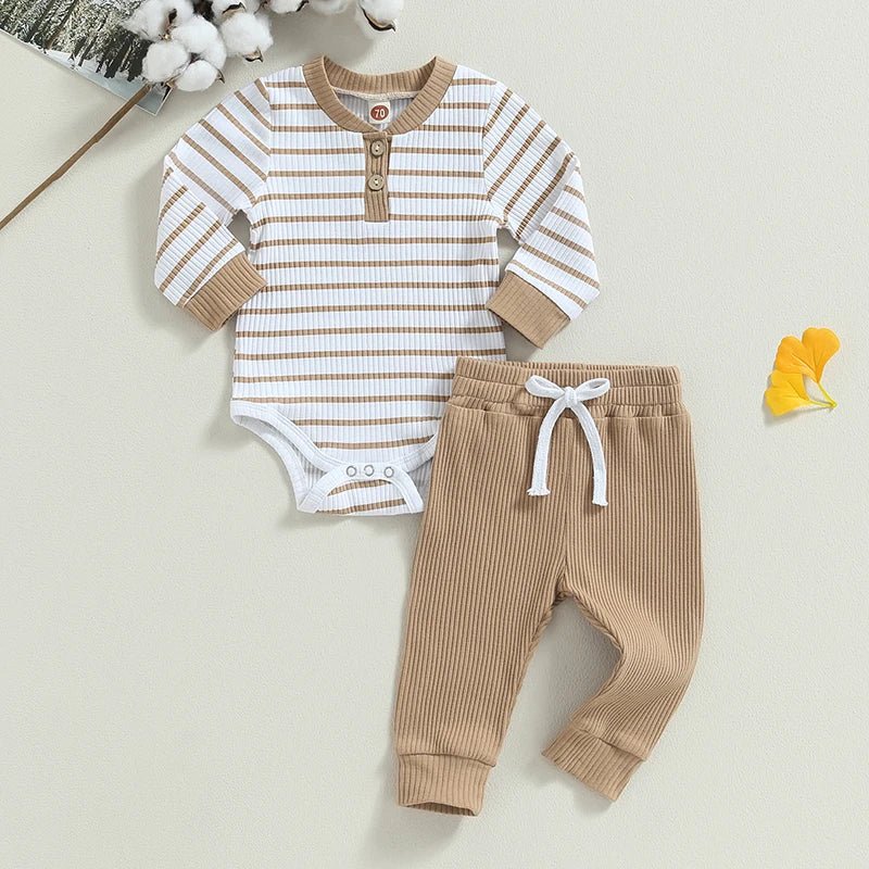 Newborn Baby Boys Girl Fall Winter Clothes Ribbed Knitted Long Sleeve Romper Solid Long Pants Cotton Infant Outfits - BabyHaven