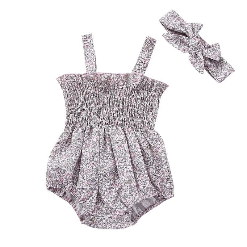 Infant Baby Girl Casual Sleeveless Romper Bodysuit with Headband Summer Outfit - BabyHaven