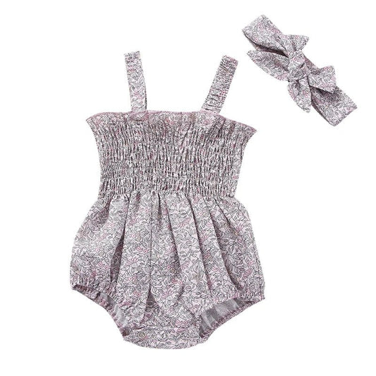 Infant Baby Girl Casual Sleeveless Romper Bodysuit with Headband Summer Outfit - BabyHaven
