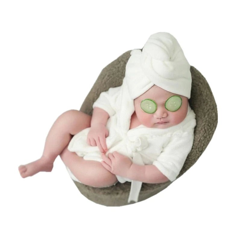 Baby Photography Props Baby Hooded Robe With Belt Bathrobes Bath Towel Cucumber slipper Set Creative Photo Outfit for 0 - 3 Moths - BabyHaven