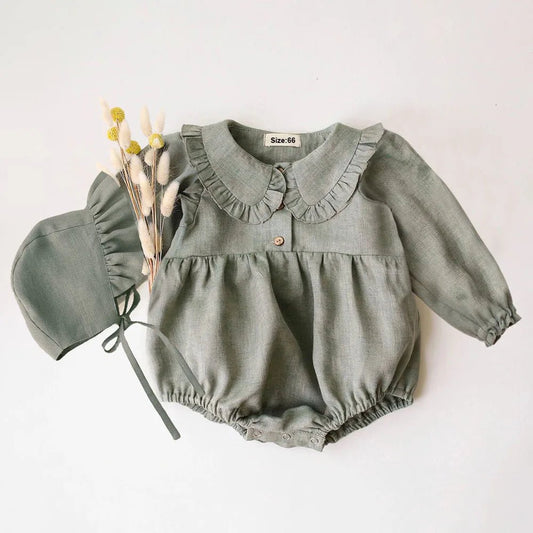 2Pcs Spring Baby Girls Playsuit With Hat Long Sleeves Newborn Romper Cotton Linen Infant Clothes - BabyHaven