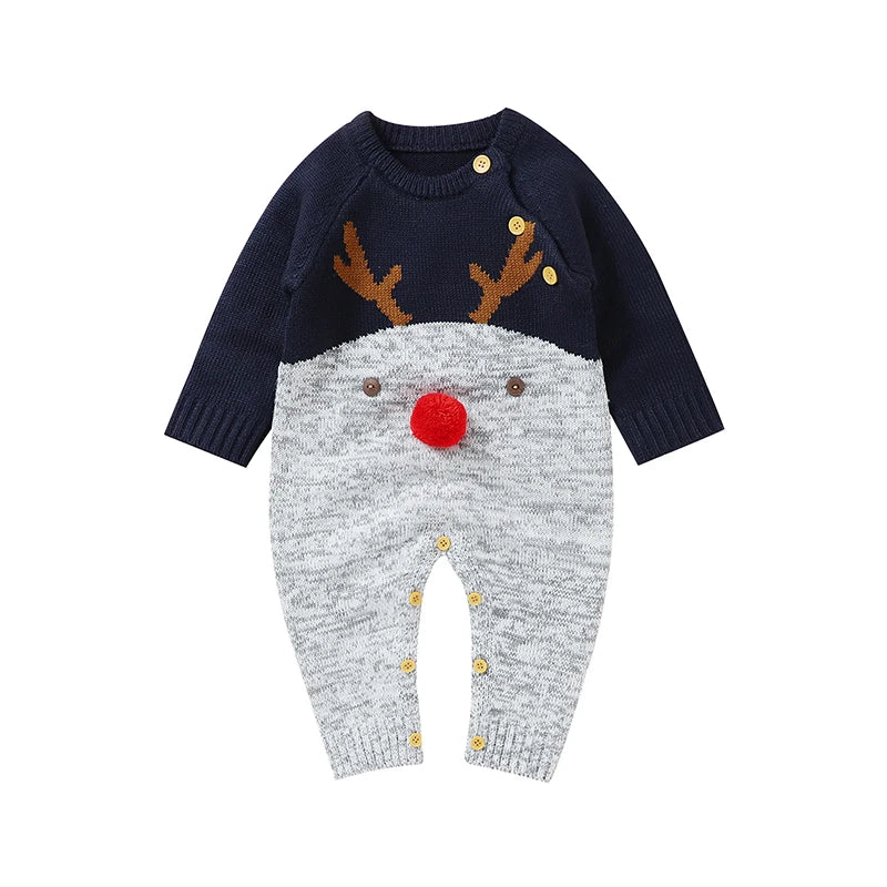 Baby Boys Christmas Rompers Reindeer Knitted Infantil Jumpsuits Toddler Girls New Year's Costume Children Overalls Clothes 0-2