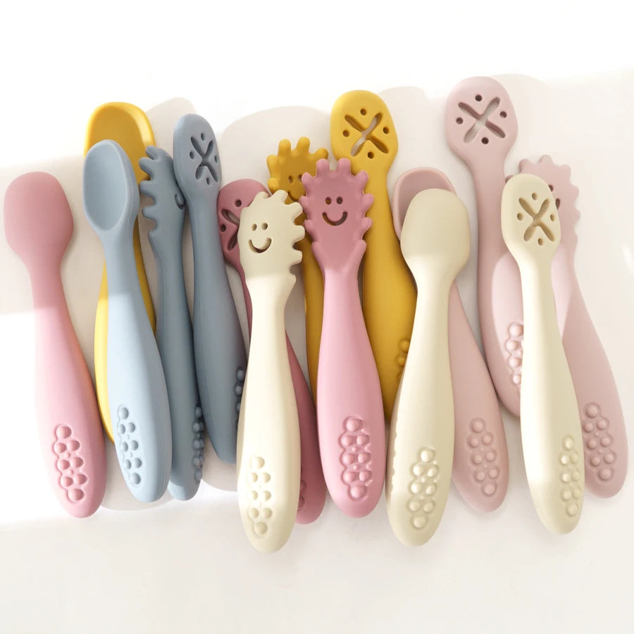 3PCS Silicone Spoon Fork Set For Baby Feeding Utensils