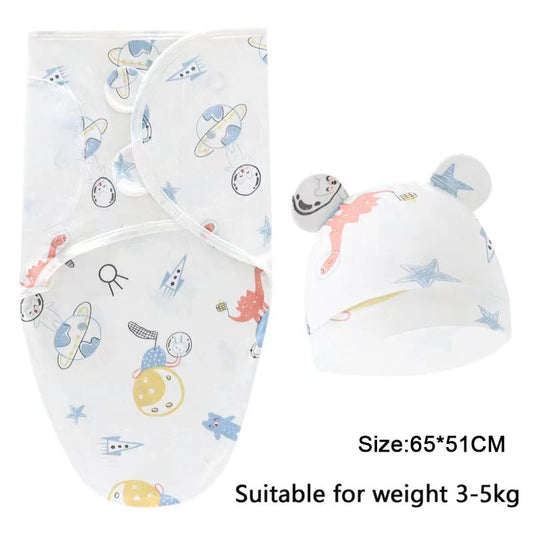 Baby Blanket Hat Set Cartoon Printed Cotton Newborn Swaddle - BabyHaven