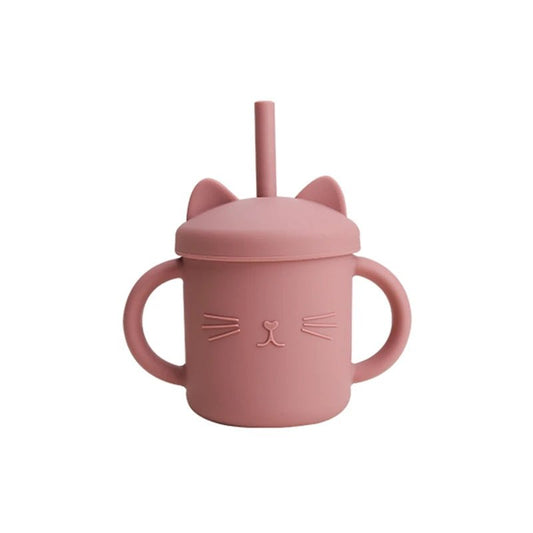 Baby Silicone Straw Feeding Cup BPA Free Children Portable Cartoon Kitty Drink Cup Kids Learning Leakproof Water Feeding Cup - BabyHaven