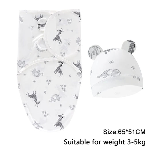 Baby Blanket Hat Set Cartoon Printed Cotton Newborn Swaddle - BabyHaven