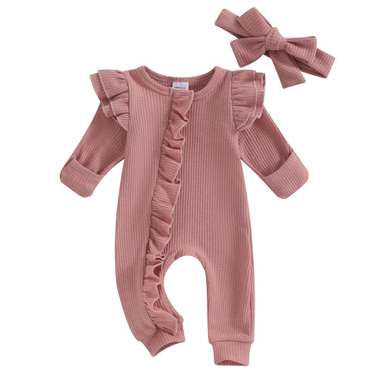 Newborn Infant Baby Girl Clothes Ruffle Zipper Romper Long Sleeve Jumpsuit Fall Winter Clothes - BabyHaven