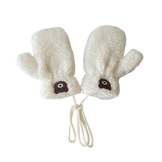 Bear Children Winter Mittens Thicken Warm Halter Baby Gloves for Girls Boys Lamb Wool Korean Kids Scarfs Baby Neck Warmer 2-6Y