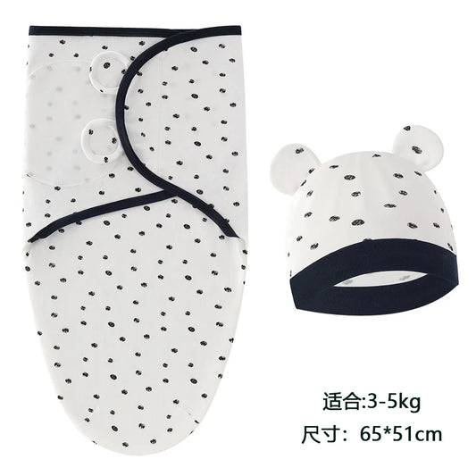 Baby Blanket Hat Set Cartoon Printed Cotton Newborn Swaddle - BabyHaven