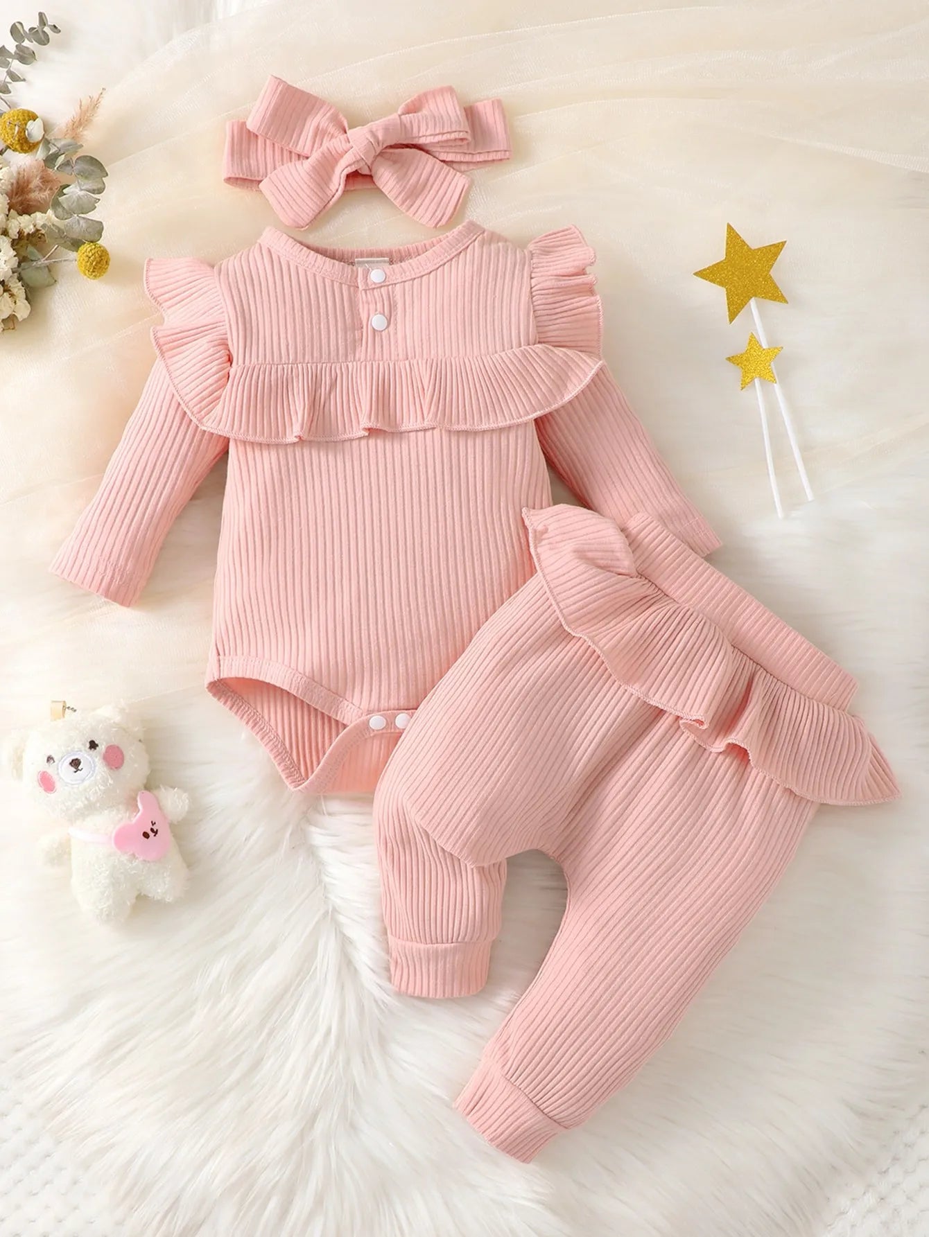 Spring And Autumn Baby Girl Ruffle Trim Outfit Set Ideal - BabyHaven