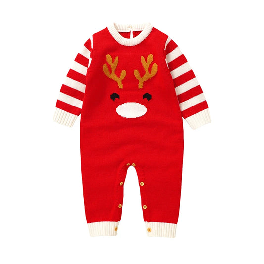 0-18m Christmas Baby Unisex Rompers Winter Reindeer Knitted Newborn Boys Girls Long Sleeve Jumpsuits One Pieces Infant Playsuits