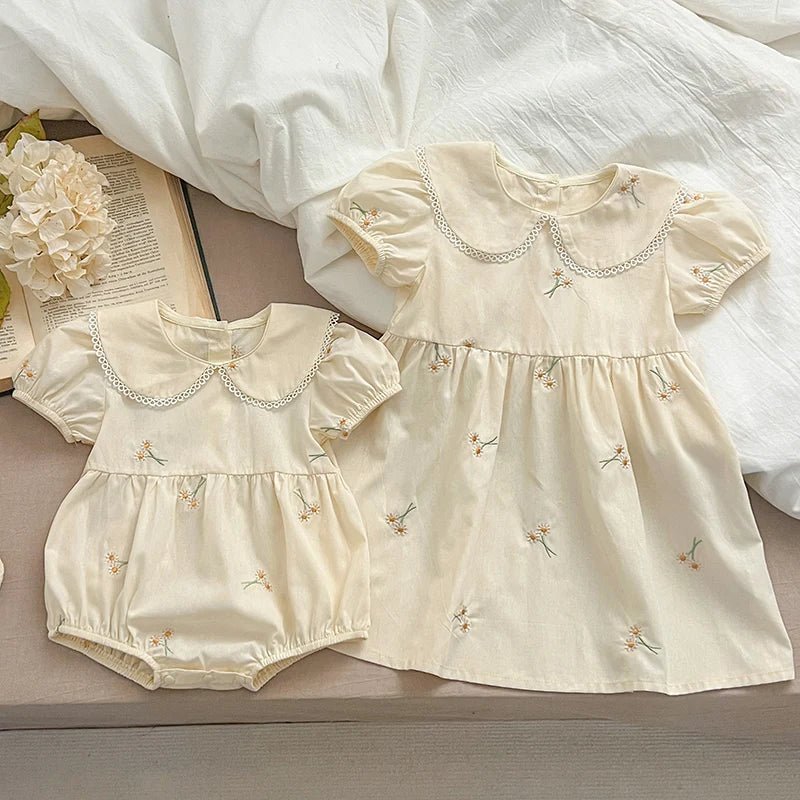 Infant Baby Girls Lace Collar Dress Rompers Family Clothes - BabyHaven