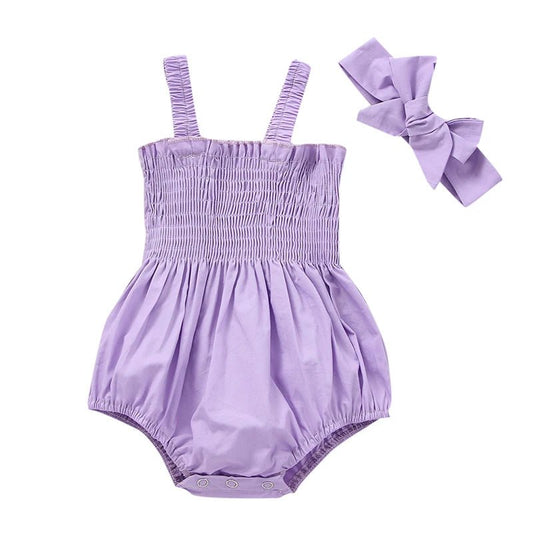 Infant Baby Girl Casual Sleeveless Romper Bodysuit with Headband Summer Outfit - BabyHaven