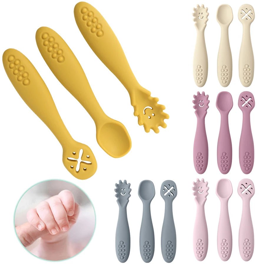 3PCS Silicone Spoon Fork Set For Baby Feeding Utensils - BabyHaven