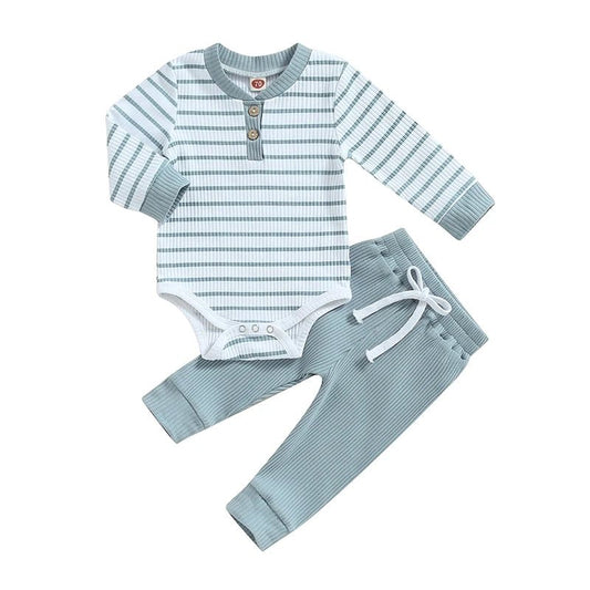 Newborn Baby Boys Girl Fall Winter Clothes Ribbed Knitted Long Sleeve Romper Solid Long Pants Cotton Infant Outfits - BabyHaven
