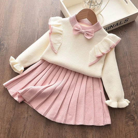 Casual Girls Dress Knitting Kids Suit Winter Long Sleeves - BabyHaven
