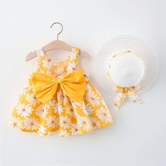 Summer Newborn Baby Clothes Toddler Girl Cotton Beach Suspender Dress and Sun Hat 2 Piece Set - BabyHaven
