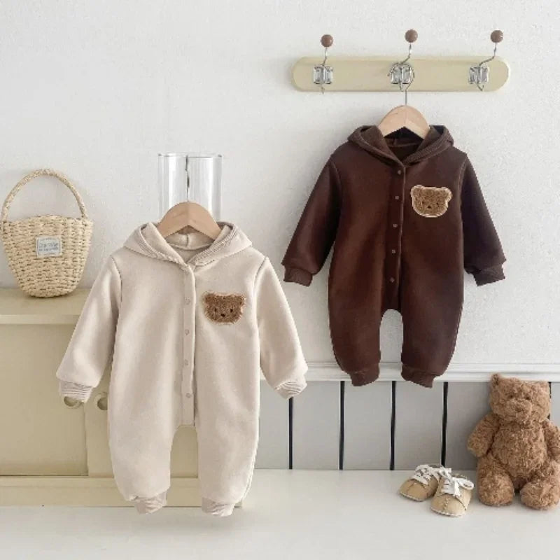 Baby Romper Hooded Jumpsuit Winter Cartoon Bear Cute Unisex Newborn Long Sleeve Outfit 0-2Y Clothing