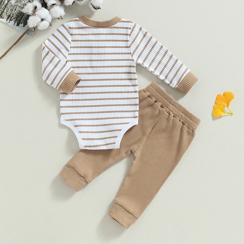 Newborn Baby Boys Girl Fall Winter Clothes Ribbed Knitted Long Sleeve Romper Solid Long Pants Cotton Infant Outfits - BabyHaven