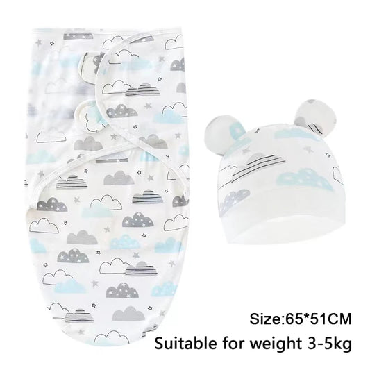 Baby Blanket Hat Set Cartoon Printed Cotton Newborn Swaddle - BabyHaven