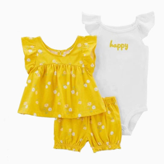 Summer Baby Girls Clothes Set Cotton Flower Fashion Infant Outfits 3Pcs - BabyHaven