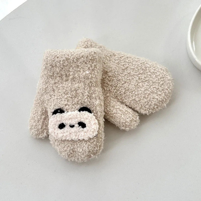 Cartoon Baby Plush Mittens Thick Double Layer Hanging Neck Gloves 1-3Year Girl Boy Winter Hand Warmer Cover Cute Children Gloves