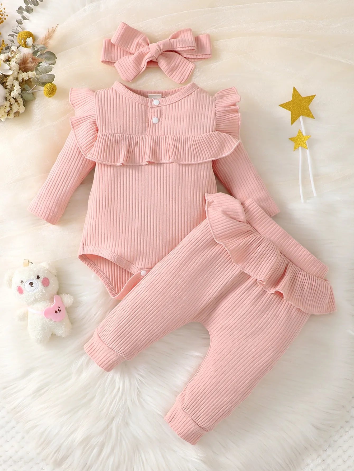 Spring And Autumn Baby Girl Ruffle Trim Outfit Set Ideal - BabyHaven