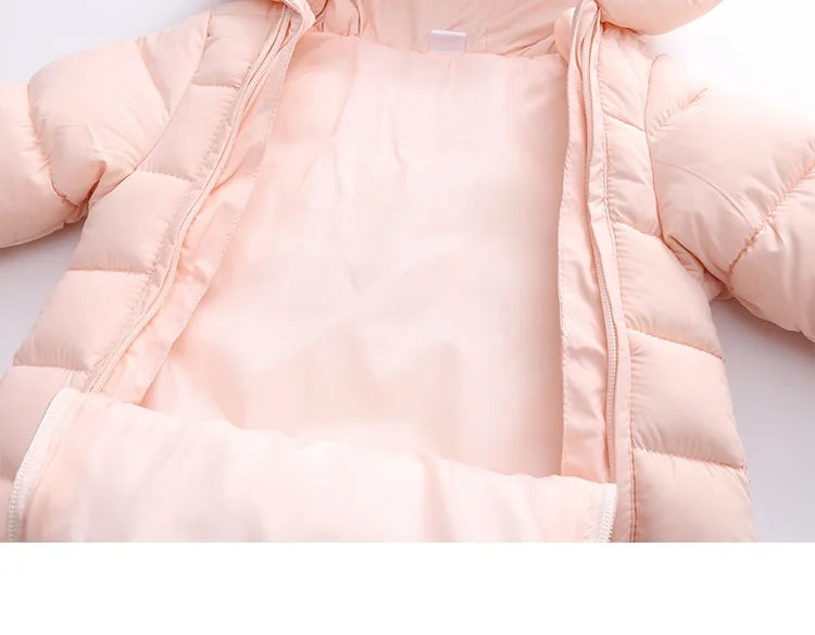 2025 Autumn Winter Baby Girls Romper Hooded Thick Cartoon Ear Cotton Baby Boys Snowsuit Newborn Jumpsuit Toddler Overalls