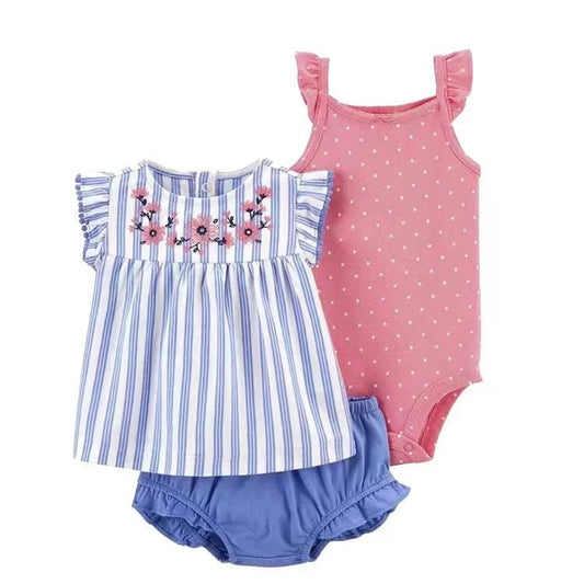 Summer Baby Girls Clothes Set Cotton Flower Fashion Infant Outfits 3Pcs - BabyHaven