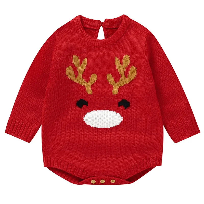 0-18m Red Reindeer Knit clothes Infant Winter Newborn Christmas Rompers Boys Girl Long Sleeve Playsuits Hats Set Toddler Outwear
