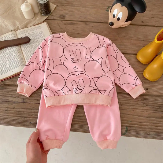 Black Print Mickey Cartoon Sweatshirt Set Baby Clothes Outfit - BabyHaven