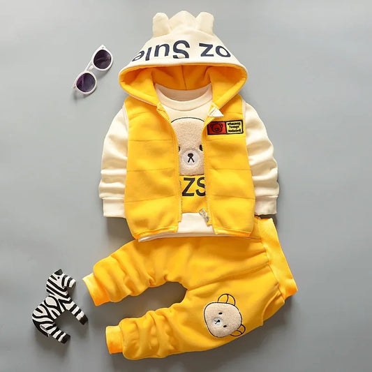 Winter Cartoon Set Baby Autumn Thick Warm Suit Infant Hooded Jackets+Pullovers+Pants 3Pcs Outfits Kids Fleece Clothes