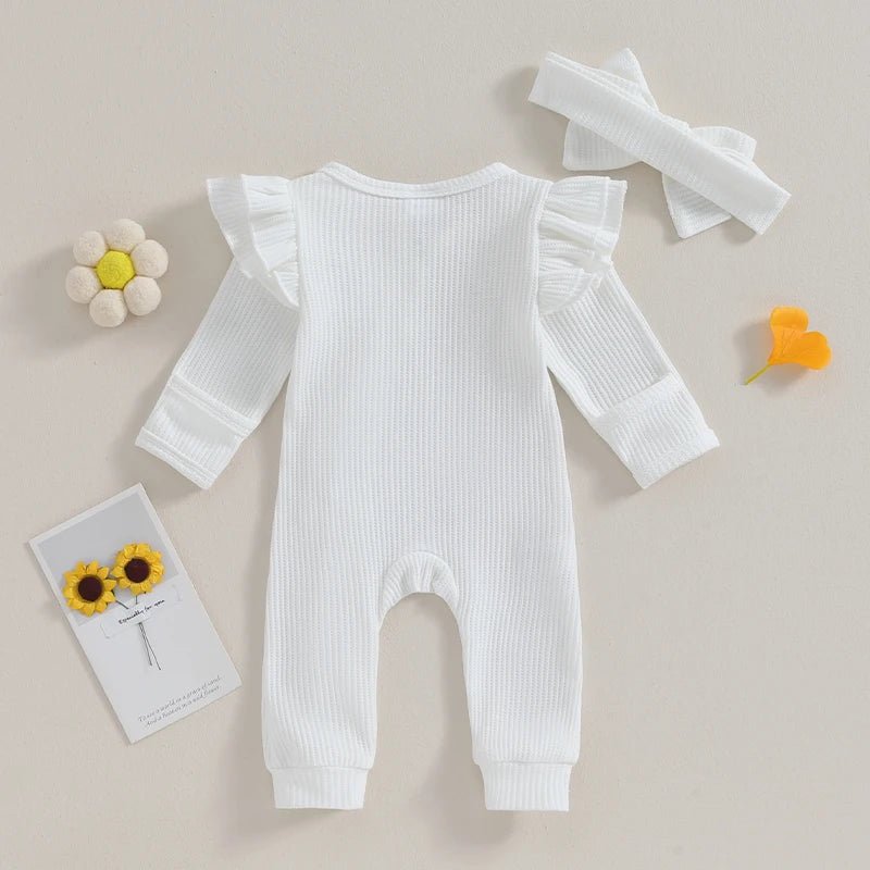 Newborn Infant Baby Girl Clothes Ruffle Zipper Romper Long Sleeve Jumpsuit Fall Winter Clothes - BabyHaven