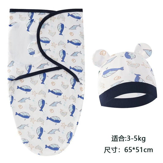 Baby Blanket Hat Set Cartoon Printed Cotton Newborn Swaddle - BabyHaven