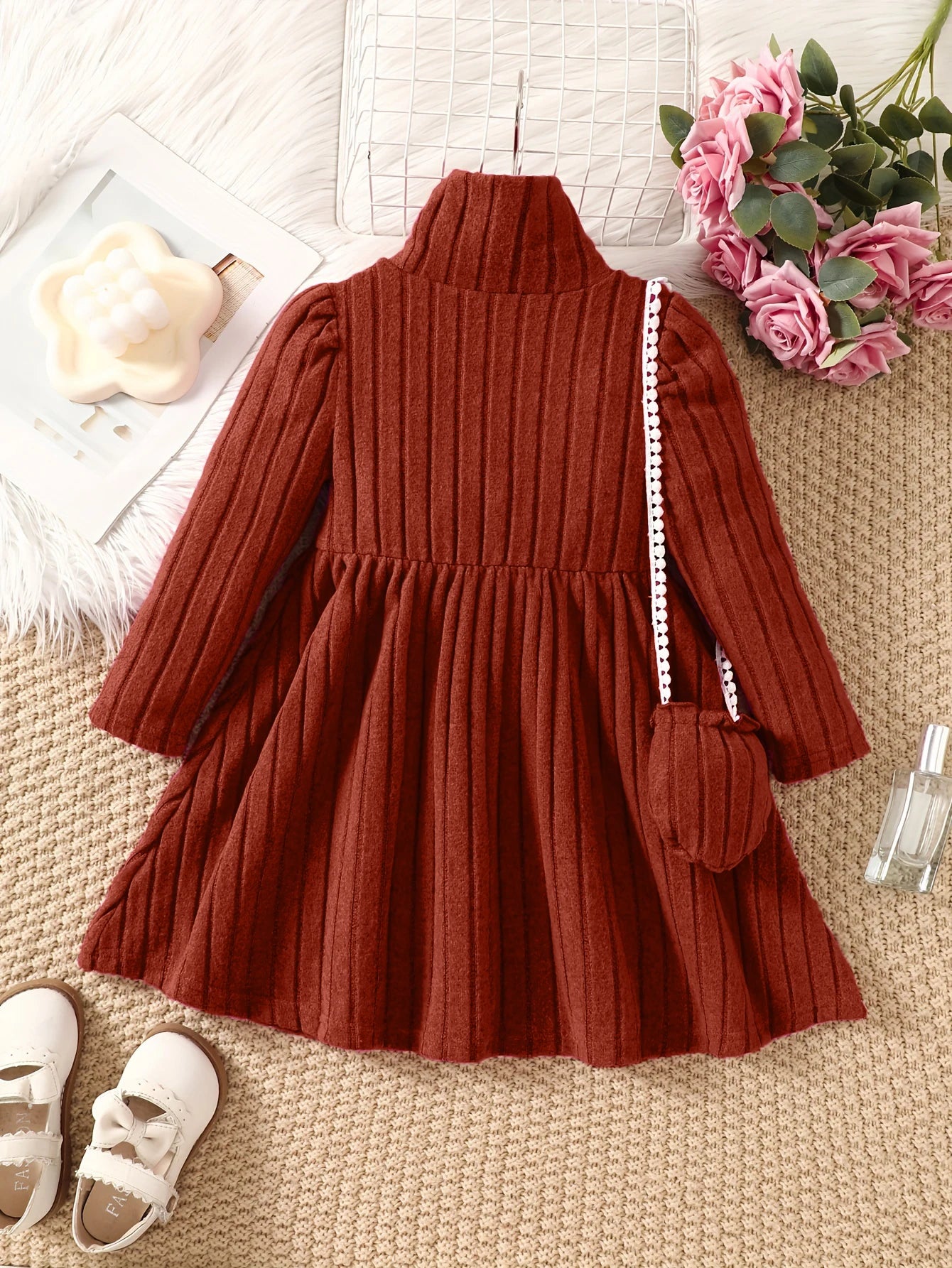 Girls' Dress With Soft Texture Fabric High Neck 4 - 7 Years - BabyHaven