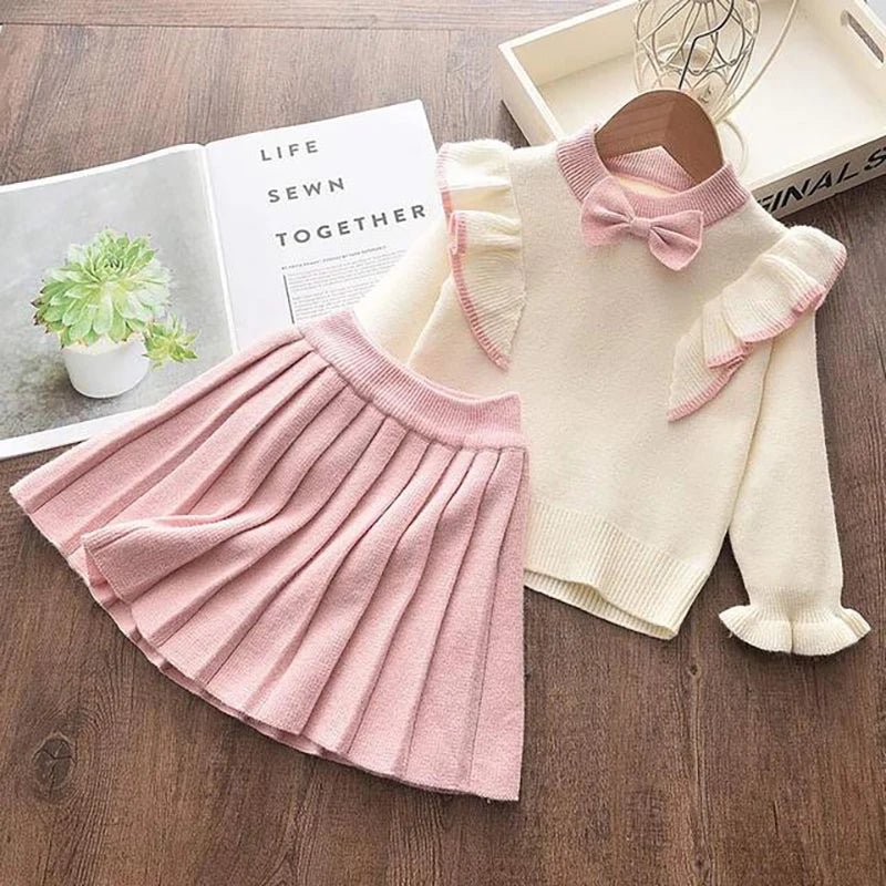 Casual Girls Dress Knitting Kids Suit Winter Long Sleeves - BabyHaven