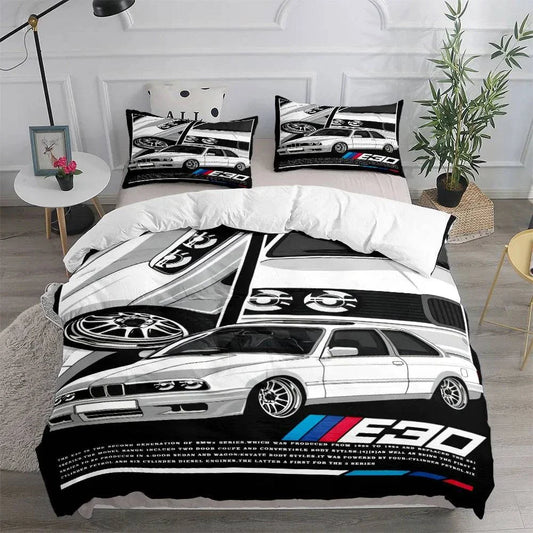 Vincent car-themed duvet cover set with two matching pillowcases, polyester, bedroom decor.