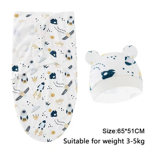 Baby Blanket Hat Set Cartoon Printed Cotton Newborn Swaddle - BabyHaven