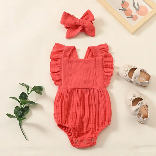 Summer Newborn Infant Baby Girls Romper Headband Outfit - BabyHaven