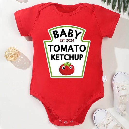 Funny Cute Baby Tomato Ketchup Bodysuit 100% Cotton Red - BabyHaven