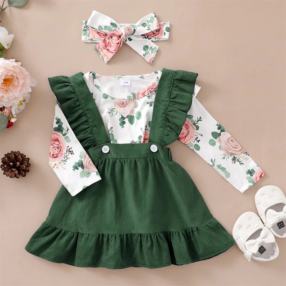 0 - 12Months Newborn Baby Girl 3PCS Clothes Set Floral Outfit - BabyHaven