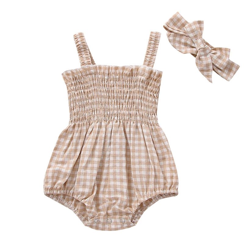 Infant Baby Girl Casual Sleeveless Romper Bodysuit with Headband Summer Outfit - BabyHaven