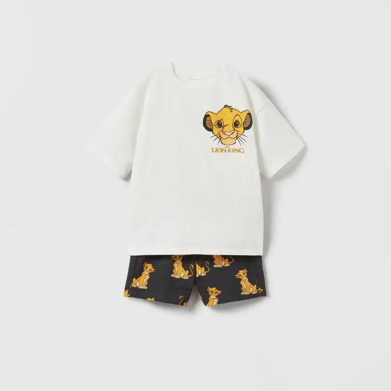 Simba Printed Boys Tracksuit Summer Short Sleeve Suit Children's Loose Fashion Baby T-Shirt Outfit - BabyHaven
