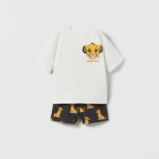 Simba Printed Boys Tracksuit Summer Short Sleeve Suit Children's Loose Fashion Baby T-Shirt Outfit - BabyHaven