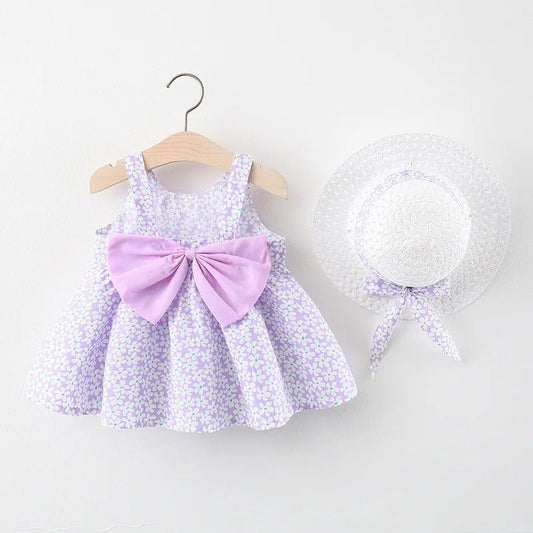 2Piece Summer Newborn Dresses Toddler Clothes Cute Bow Flowers Beach Infant Princess Dress Baby Girl Clothing Set - BabyHaven