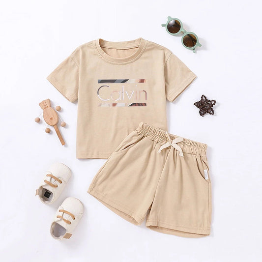 Kids Summer Boys Girls Short Sleeve Shorts Sports Suit Casual Fashion Letter Printed Trendy Clothing - BabyHaven