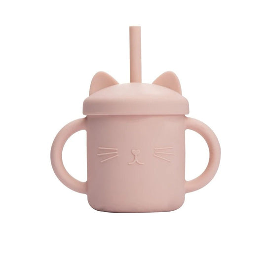 Baby Silicone Straw Feeding Cup BPA Free Children Portable Cartoon Kitty Drink Cup Kids Learning Leakproof Water Feeding Cup - BabyHaven