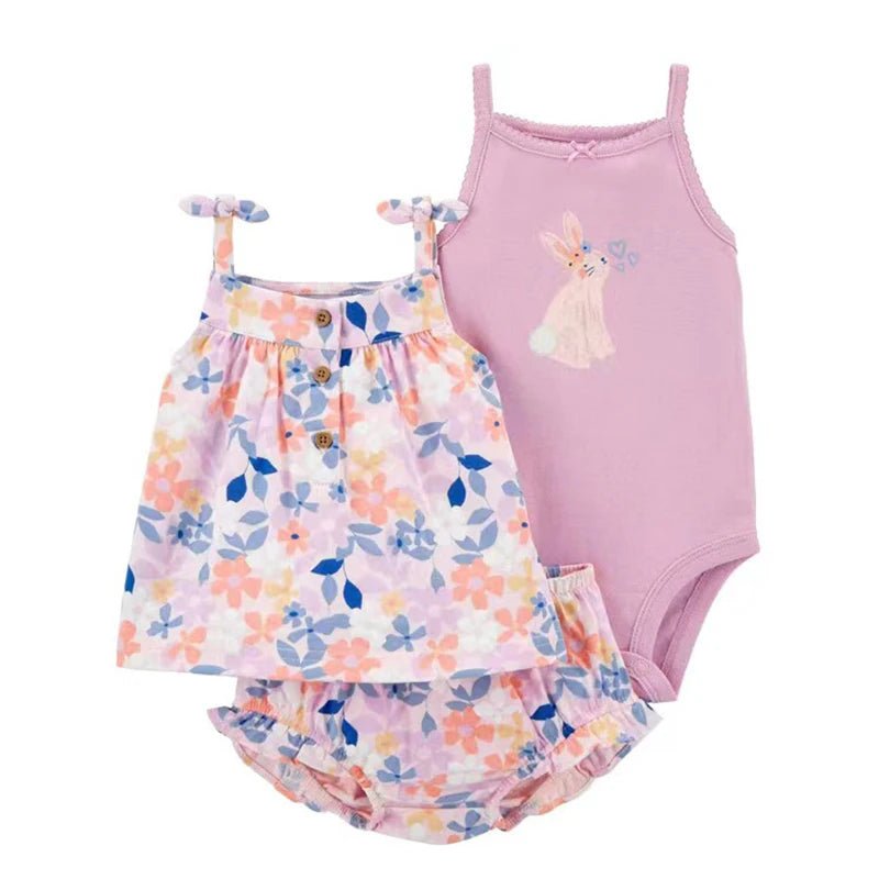 Summer Baby Girls Clothes Set Cotton Flower Fashion Infant Outfits 3Pcs - BabyHaven